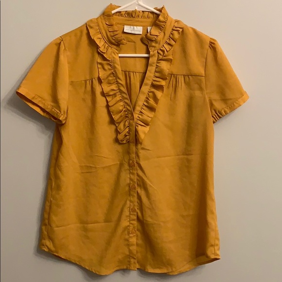 New York & Company Mustard Blouse - Picture 2 of 6